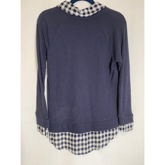 Soft Brand Navy Blue Two-Fer Sweatshirt Button Down Sz XS - Picture 3 of 4